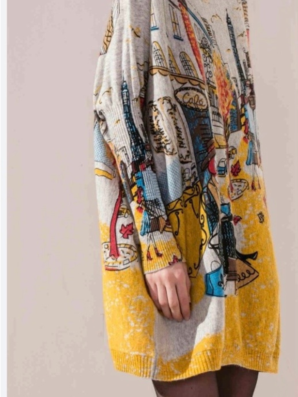 Paris Scene Knit Sweater - Yellow & Cream - Picture 2 of 6
